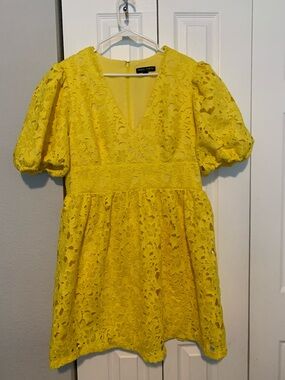 Prabal Gurung Lace Puff-Sleeve Mini Dress